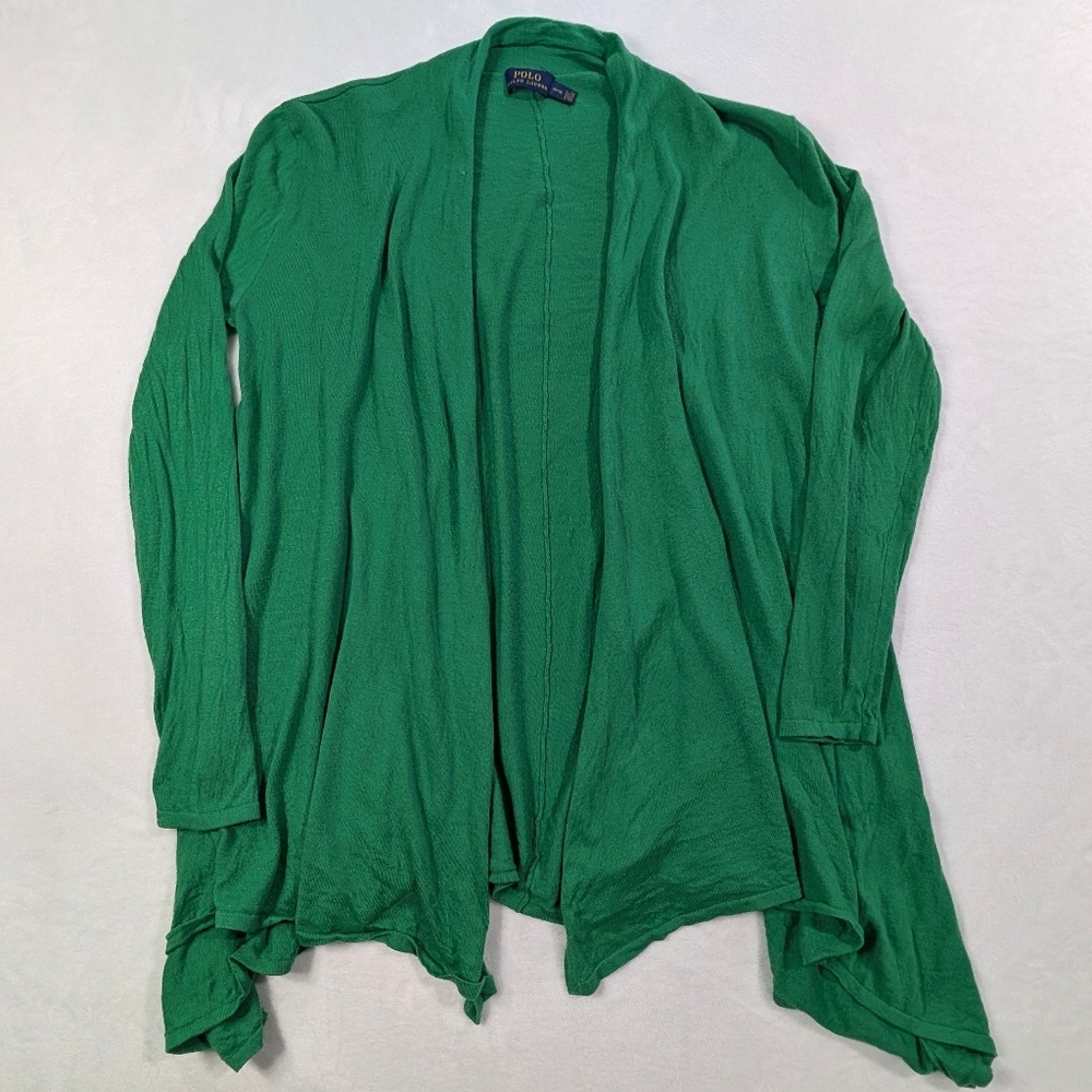 Polo‎ Ralph Lauren Green Open Front Long Drape Cardigan Medium